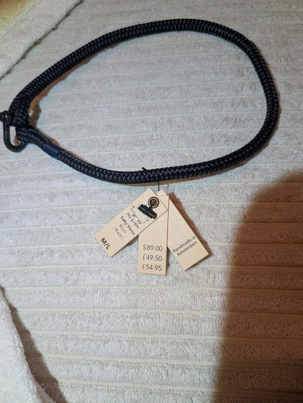 NWT Pig & Hen Salty Steve Black Rope Bracelet ML 7.5